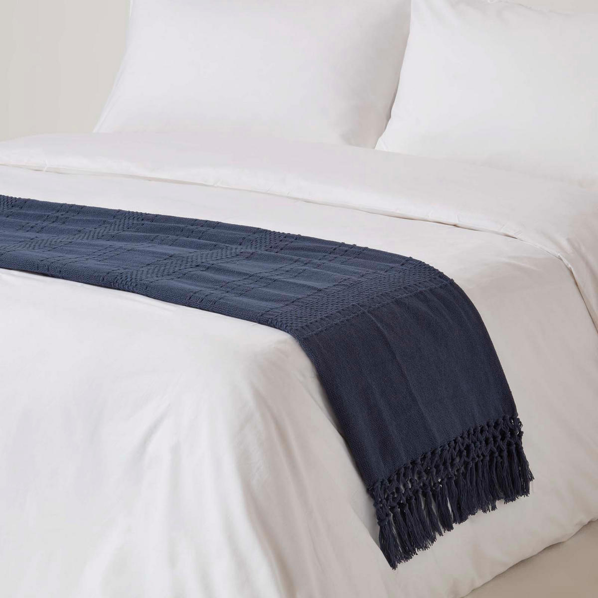 ÜBERWURF Kashi 225/255 cm, Baumwolle mit Fransen - Dunkelblau, Textil (225/255cm) - Homescapes
