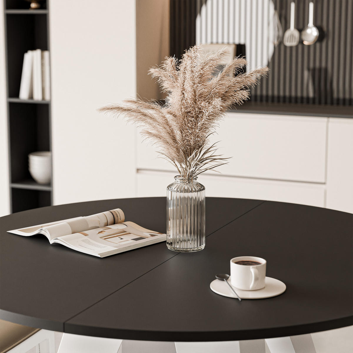 ESSTISCH ausziehbar auf MDF, Schwarz - Schwarz/Weiß, Holzwerkstoff (100/100/76cm) - Idohome