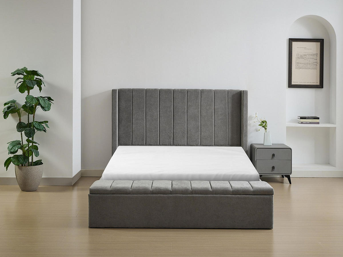 BETT mit Bettkasten - 2 Personen - Stoff - Grau - - Grau, Textil (180/200cm) - Vente-Unique