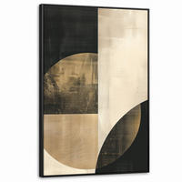 LEINWAND Bilder mit Rahmen - Abstrakt - Geometrische Formen - Schwarz - Gold - 80x120 - Ecru, Textil (80/120cm) - MuchoWow