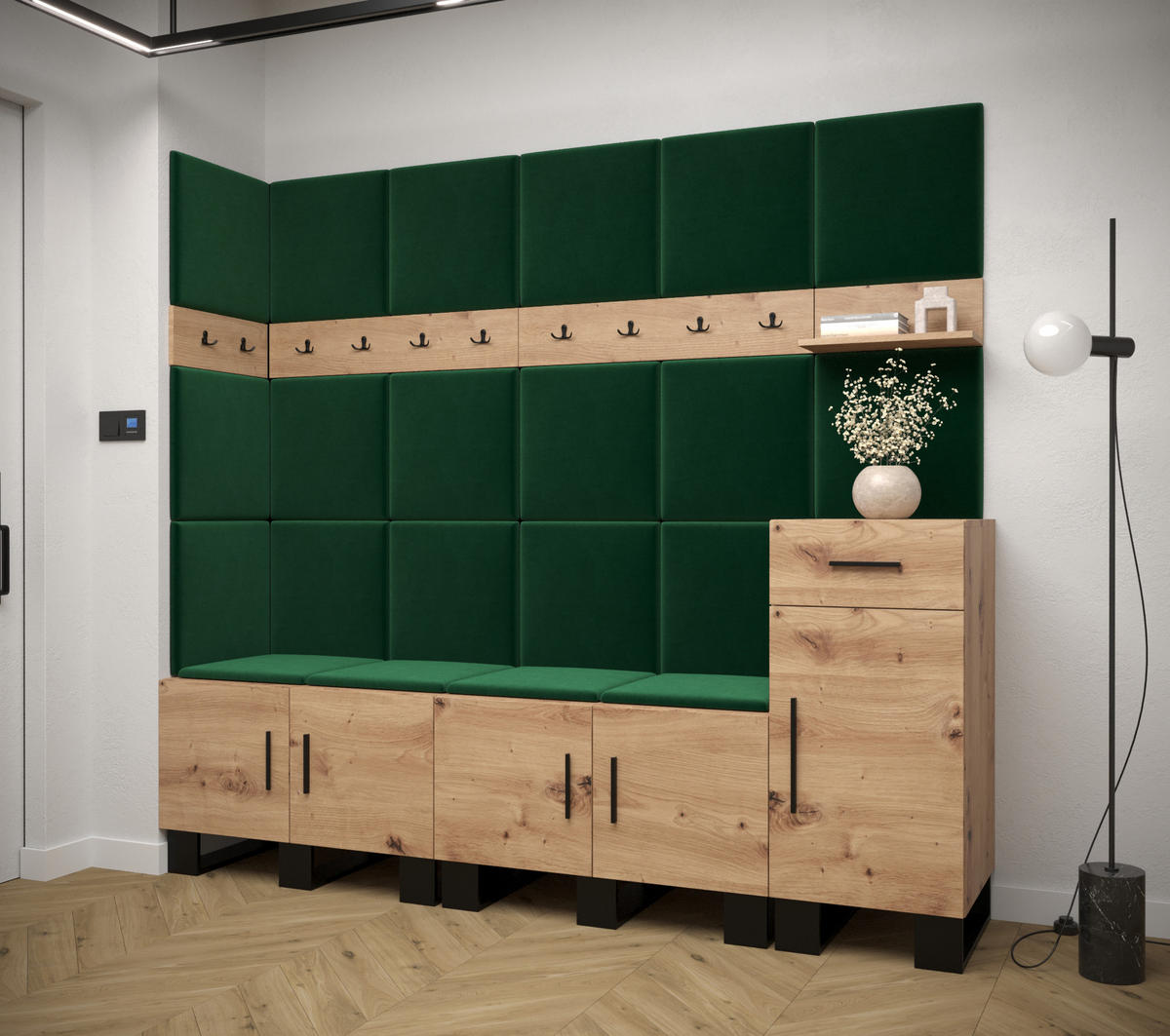 GARDEROBEN-SET 196/210/45,6 - Waldgrün/Schwarz, Holz/Kunststoff (210/196/45.6cm) - Abiks Möbel