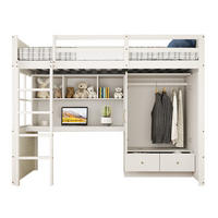 HOCHBETT 90/200 cm mit Leiter, Schreibtisch, Kleiderschrank und Schubladen aus Holzwerkstoff, Weiß - Weiß, Holzwerkstoff (90/200cm) - Redom