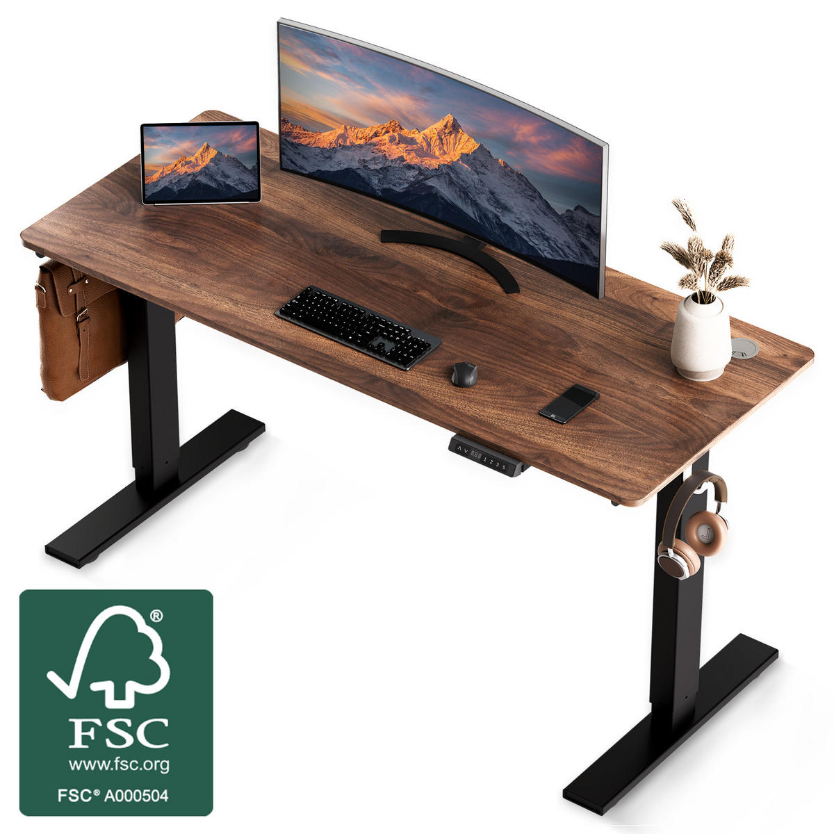 SCHREIBTISCH höhenverstellbar 70 - 120 cm - Schwarz/Braun, Holz/Metall (140/70/120cm) - HOMAVO