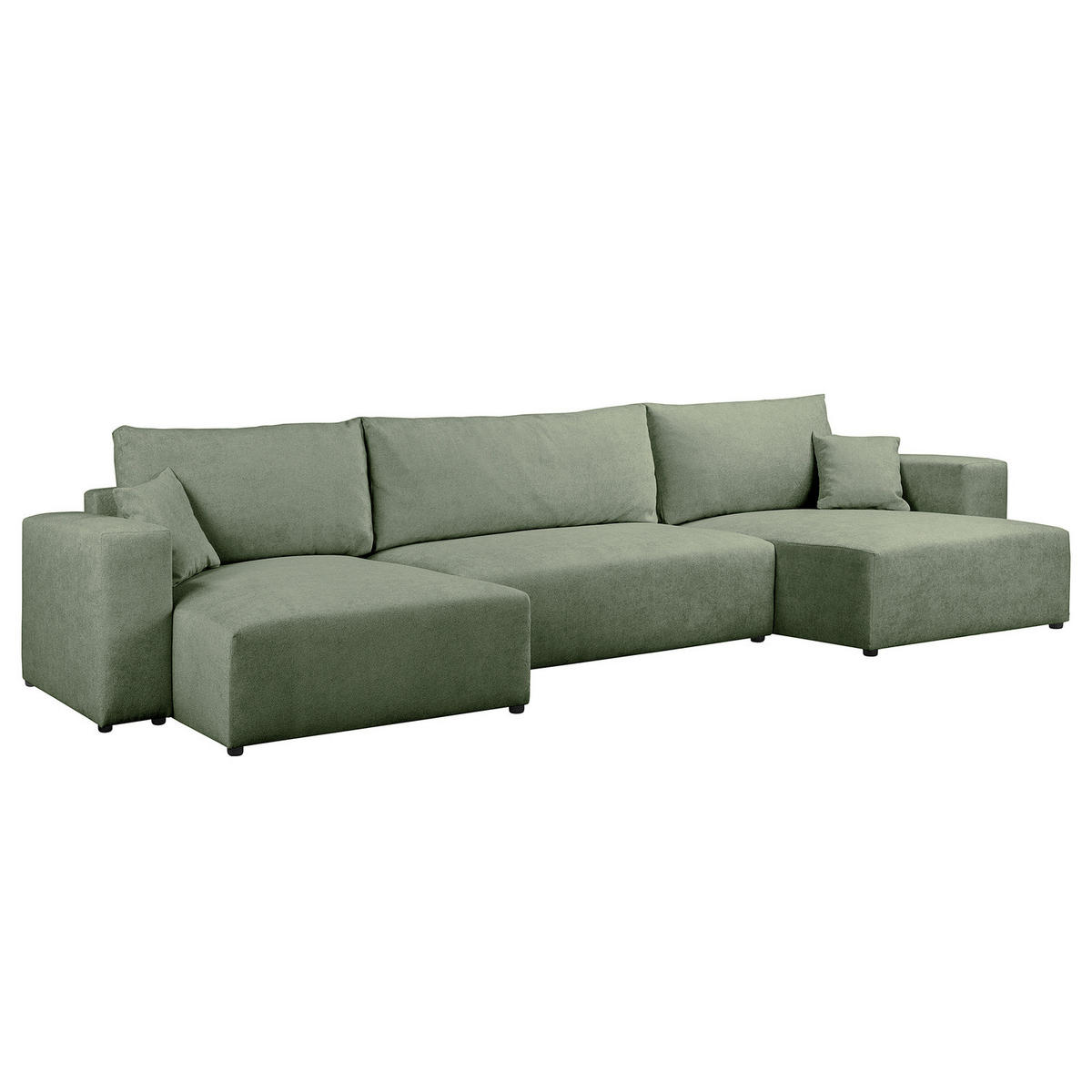 WOHNLANDSCHAFT mit Schlaffunktion - Schwarz/Grün, Kunststoff/Textil (398/70/148cm) - home24