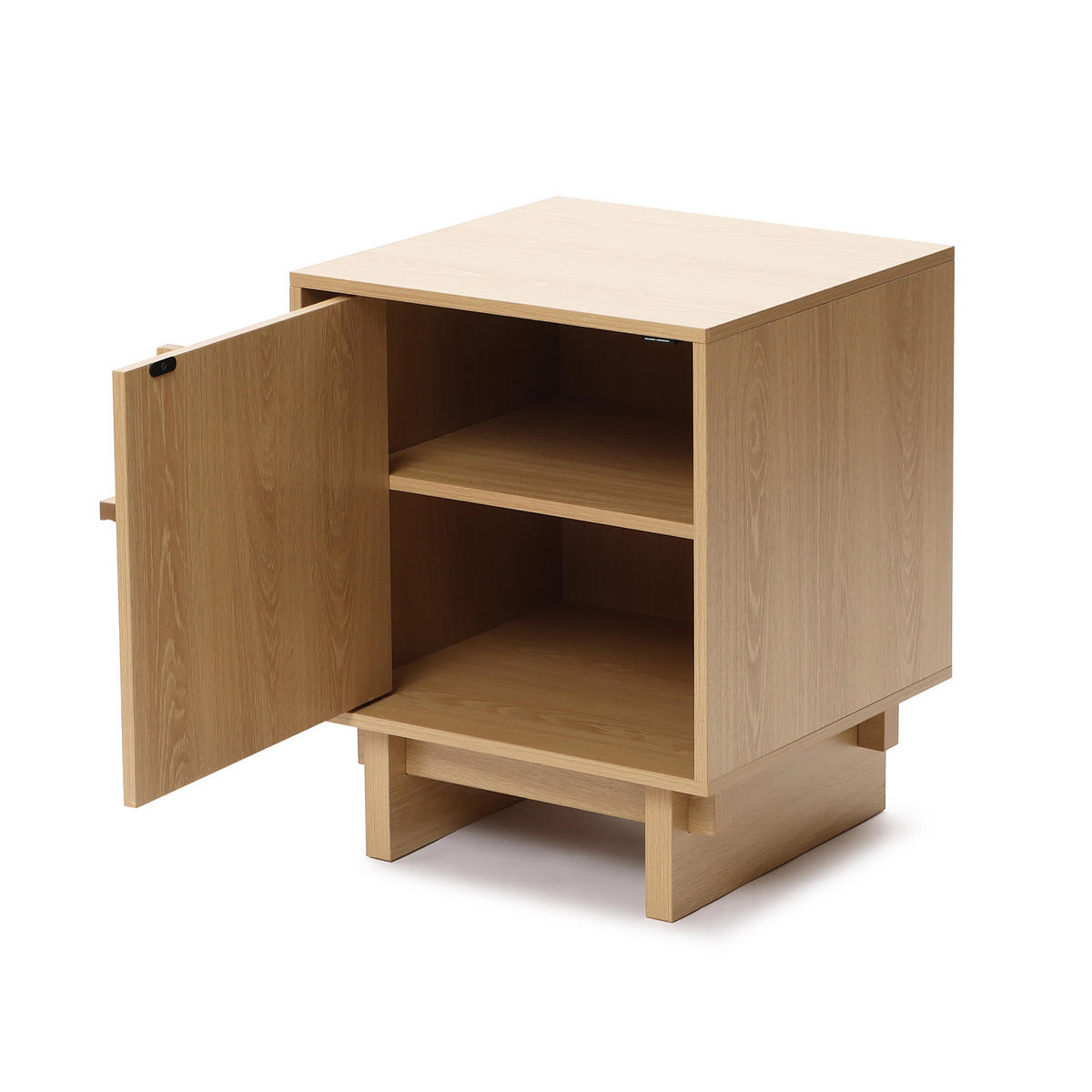 NACHTTISCH modern mit Tür und Stauraum, Eichenoptik mit geometrischer Holzleisten-Front | B40 × T40 × H50 cm - Braun, Holzwerkstoff (40/50/40cm) - Hometopia