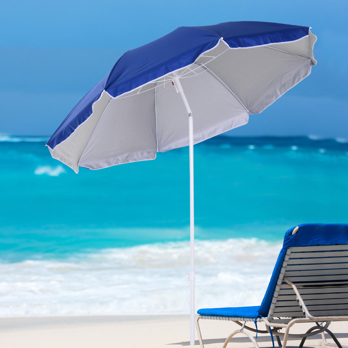 STRANDSCHIRM DE-11383 neigbar, UPF50+, 8 Streben Blau - Blau, Textil (160/160cm) - ComfortXL