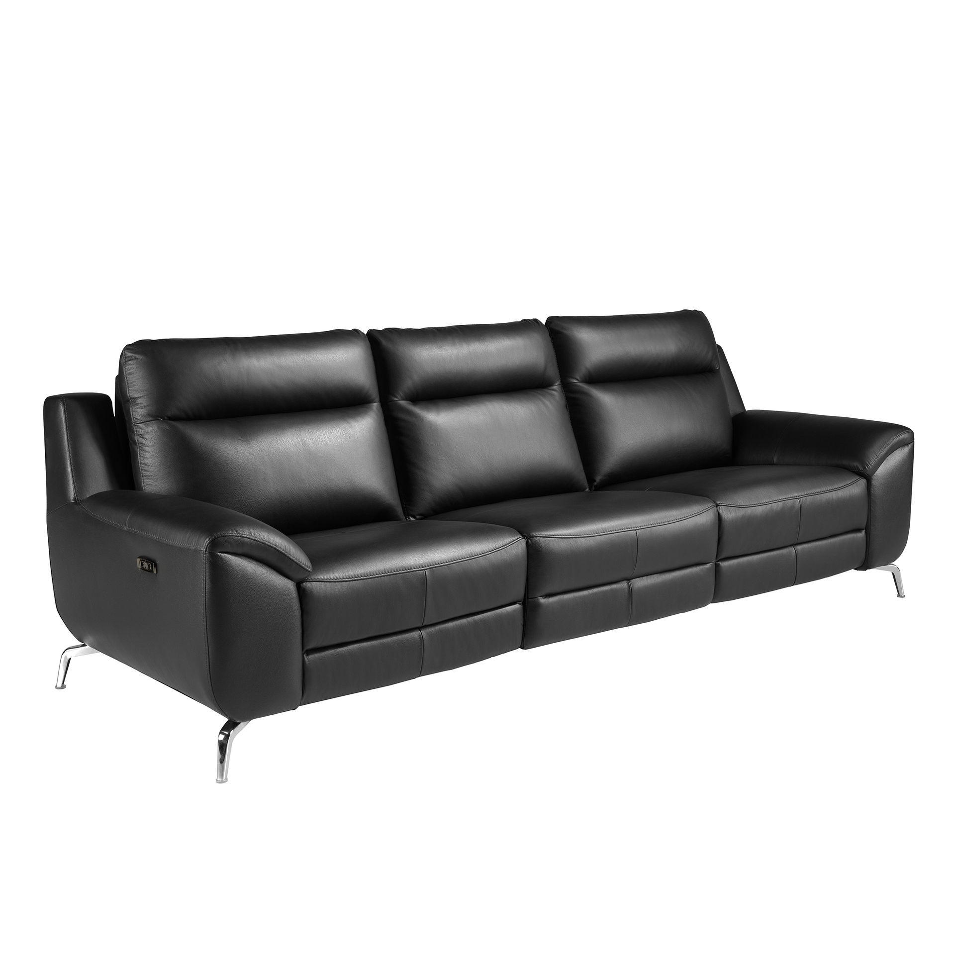 SOFA 3-Sitzer Leder Relaxsofa schwarz 264/93/92 cm - Edelstahlfarben/Schwarz, Leder (264/92/93cm) - ANGEL CERDA