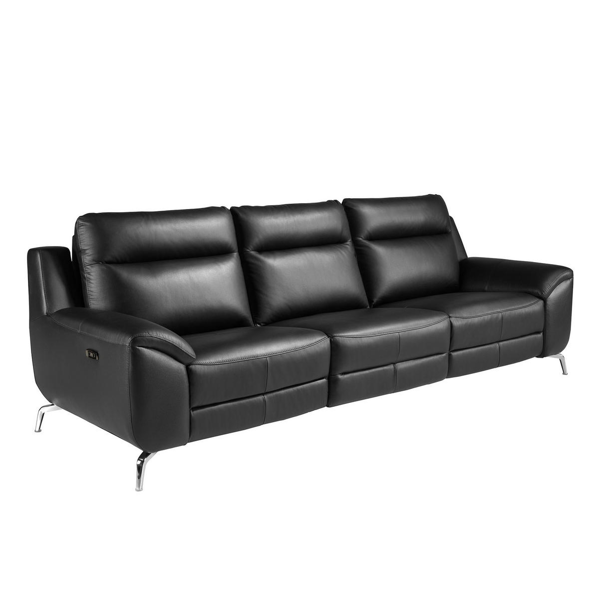 SOFA 3-Sitzer Leder Relaxsofa schwarz 264/93/92 cm - Edelstahlfarben/Schwarz, Leder (264/92/93cm) - ANGEL CERDA