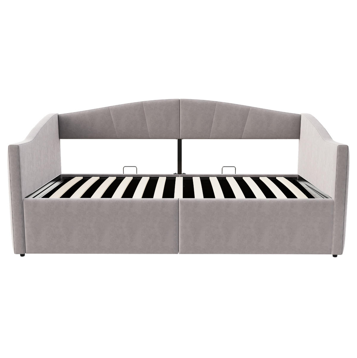 SCHLAFSOFA aus Samt 90x200 cm Hellgrau mit hydraulischem Stauraum und Lattenrost - Hellgrau, Textil (90/200cm) - IVMEU