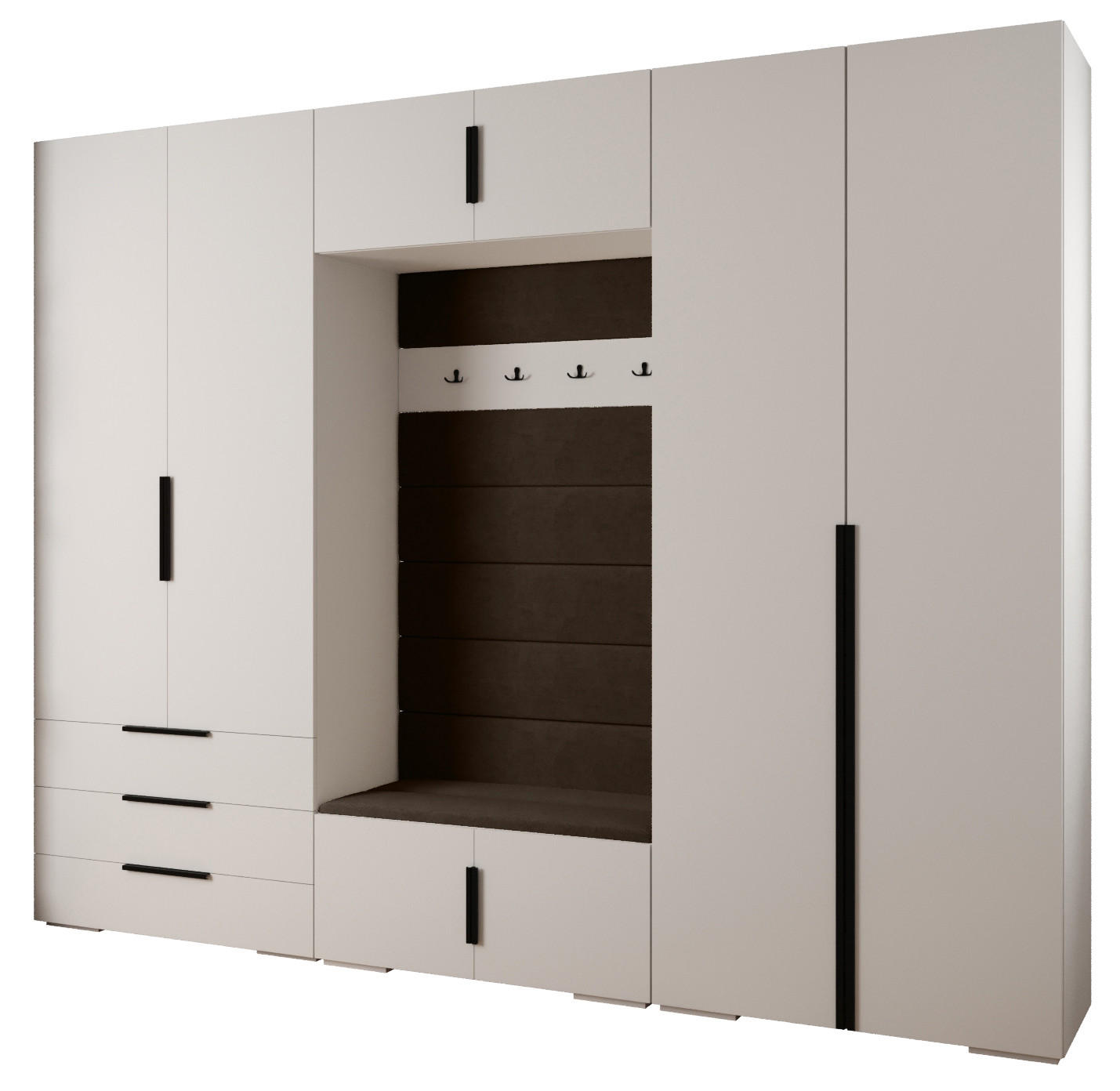 Abiks Möbel Garderoben-Set Weiß, Braun, Schwarz 300x236.7x47 cm