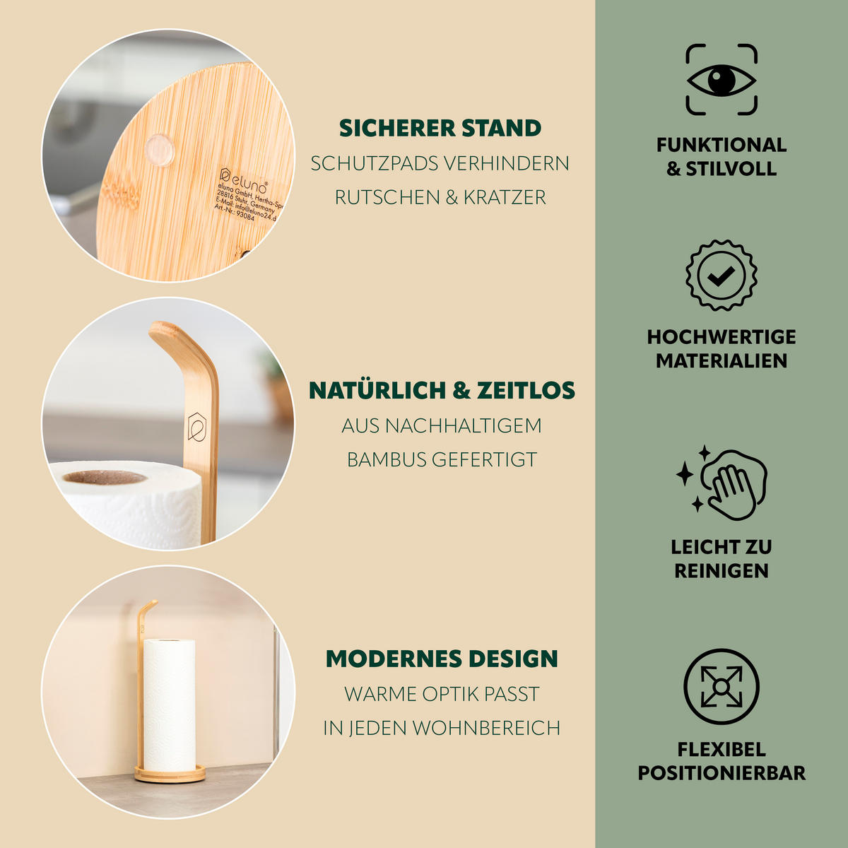 KÜCHENROLLENHALTER, Bambus - Braun, Holz (14/36.5/14cm) - eluno