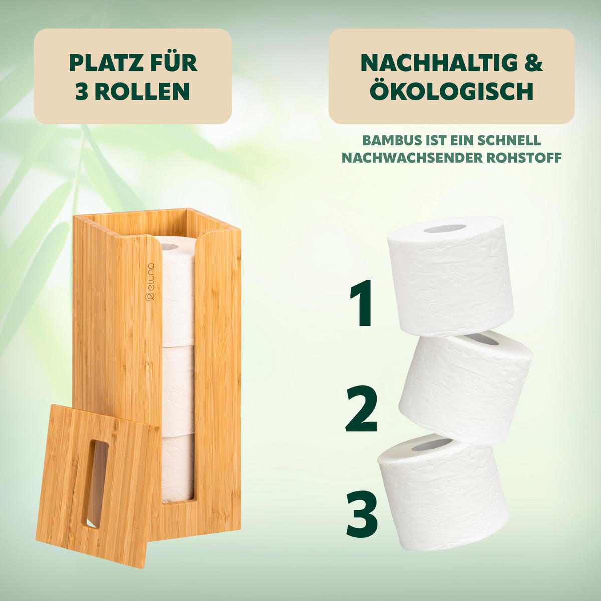 TOILETTENPAPIERAUFBEWAHRUNG, Bambus, eckig - Braun, Holz (14.5/34/14.5cm) - eluno