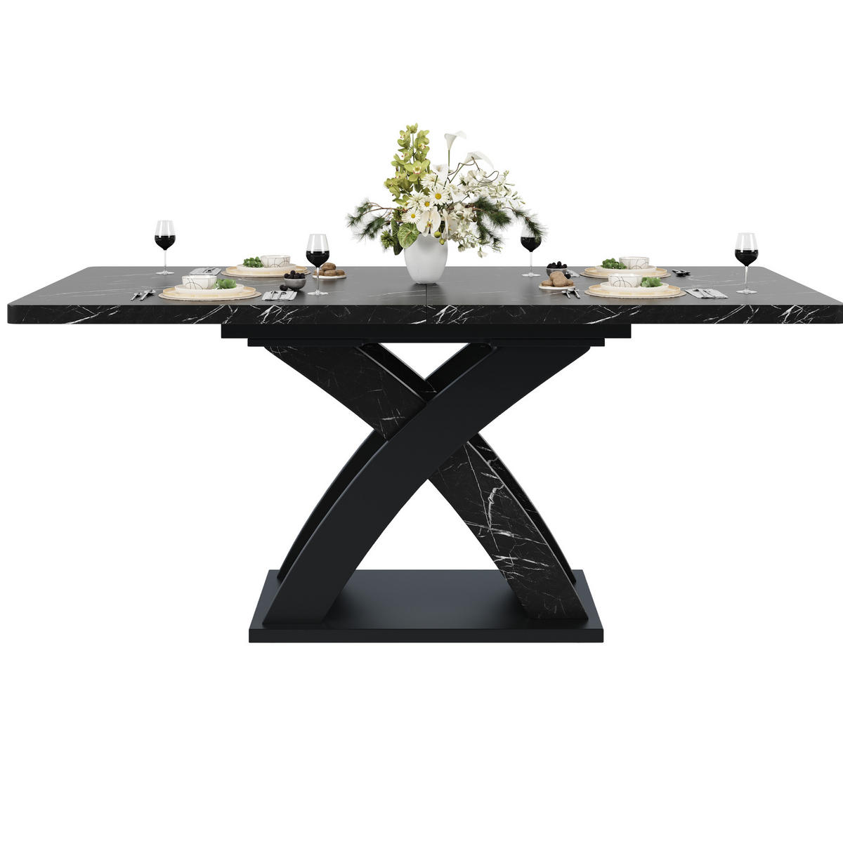 ESSTISCH 120-160/80/75 cm in Schwarz-Weiß, ausziehbar mit X-Gestell - Schwarz, Holzwerkstoff (120/80/75cm) - Flora Grace