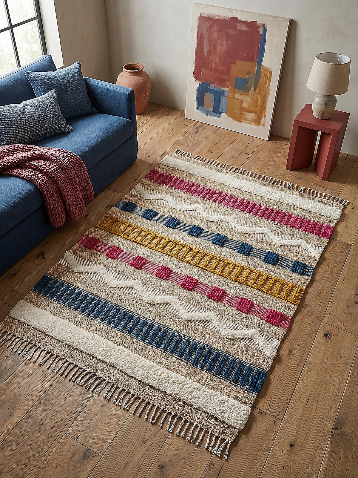 TEPPICH aus Jute handgewebt WHARFE in Bunt, geometrisch, 160 x 230 cm - Multicolor, Textil (160/230cm) - KADIMA DESIGN