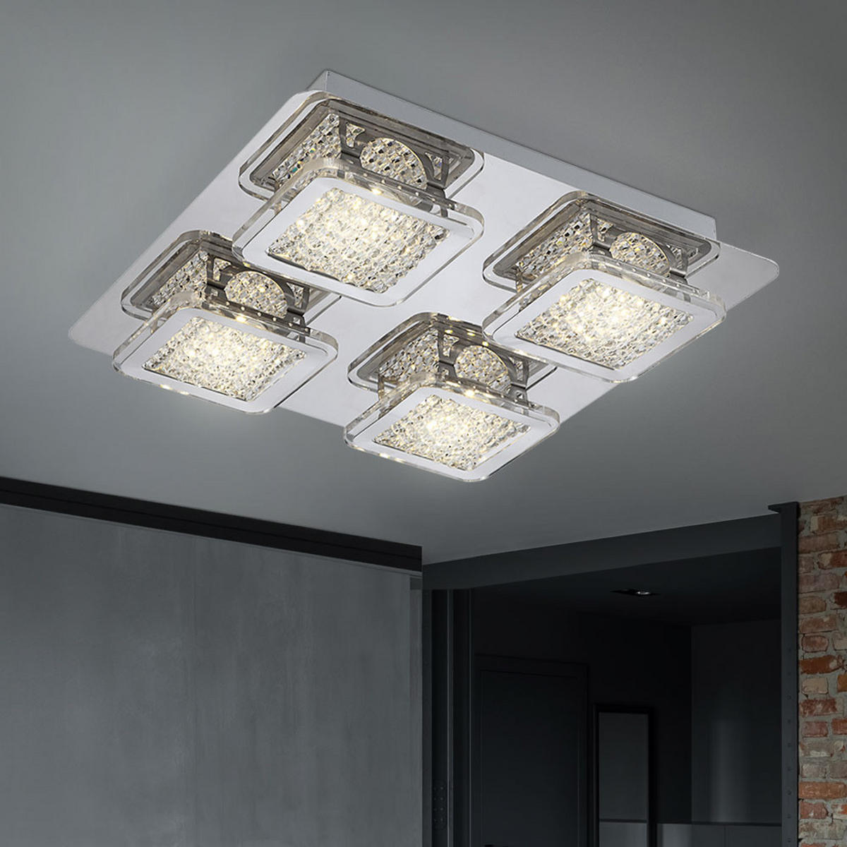 LED DECKENLEUCHTE SCHELLI Silber Kristalloptik - Silberfarben, Metall (29/29/6.5cm) - Globo Lighting