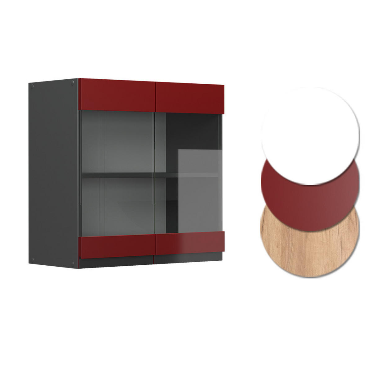 KÜCHENGLASSCHRANK R-Line Rot 60 cm J-Shape - Anthrazit/Rot, Holzwerkstoff (60/60/31cm) - Vicco