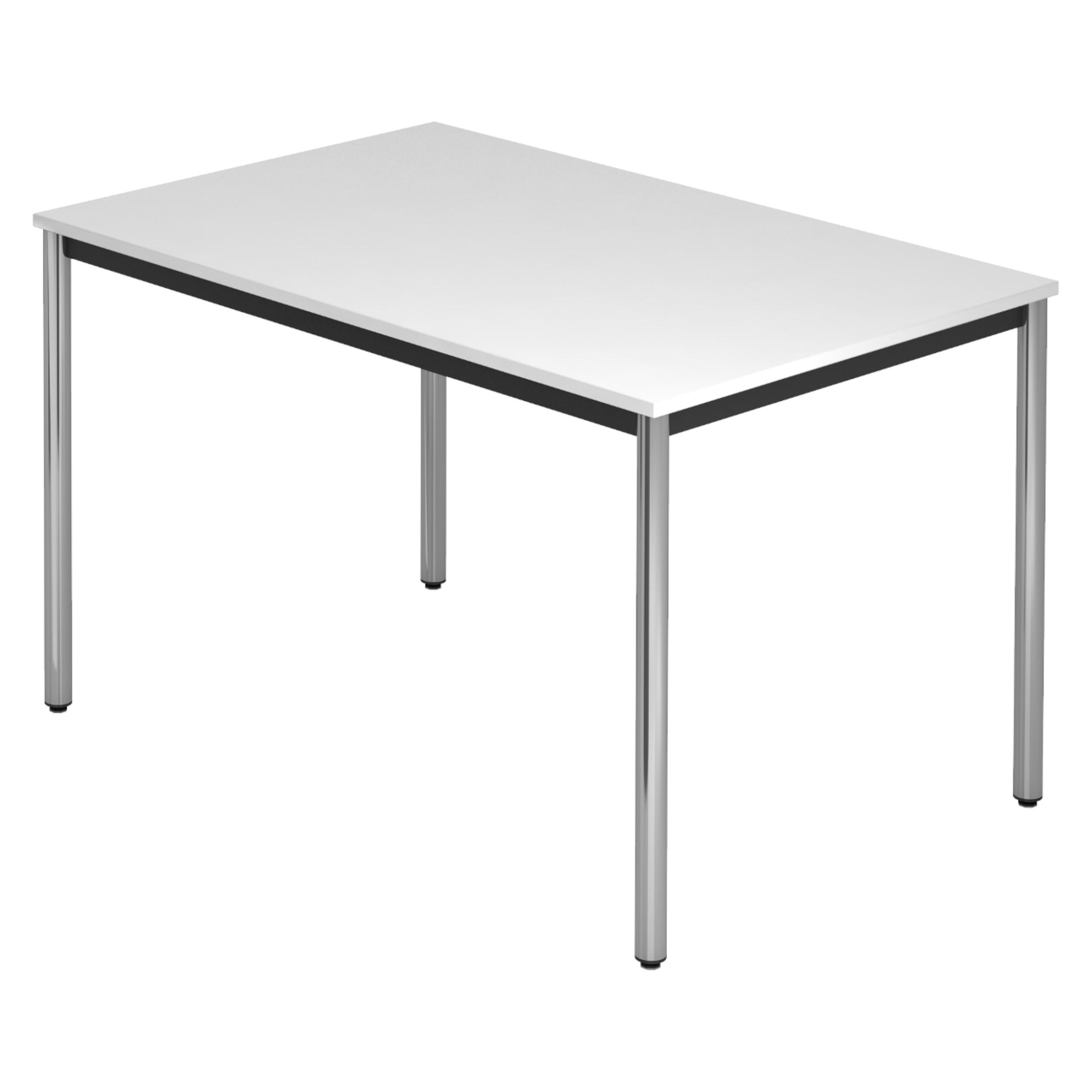 BESPRECHUNGSTISCH Serie-D 80/120/72 cm in Weiß/Rundrohr verchromt - Chromfarben/Weiß, Holzwerkstoff (80/120/72cm) - bümö