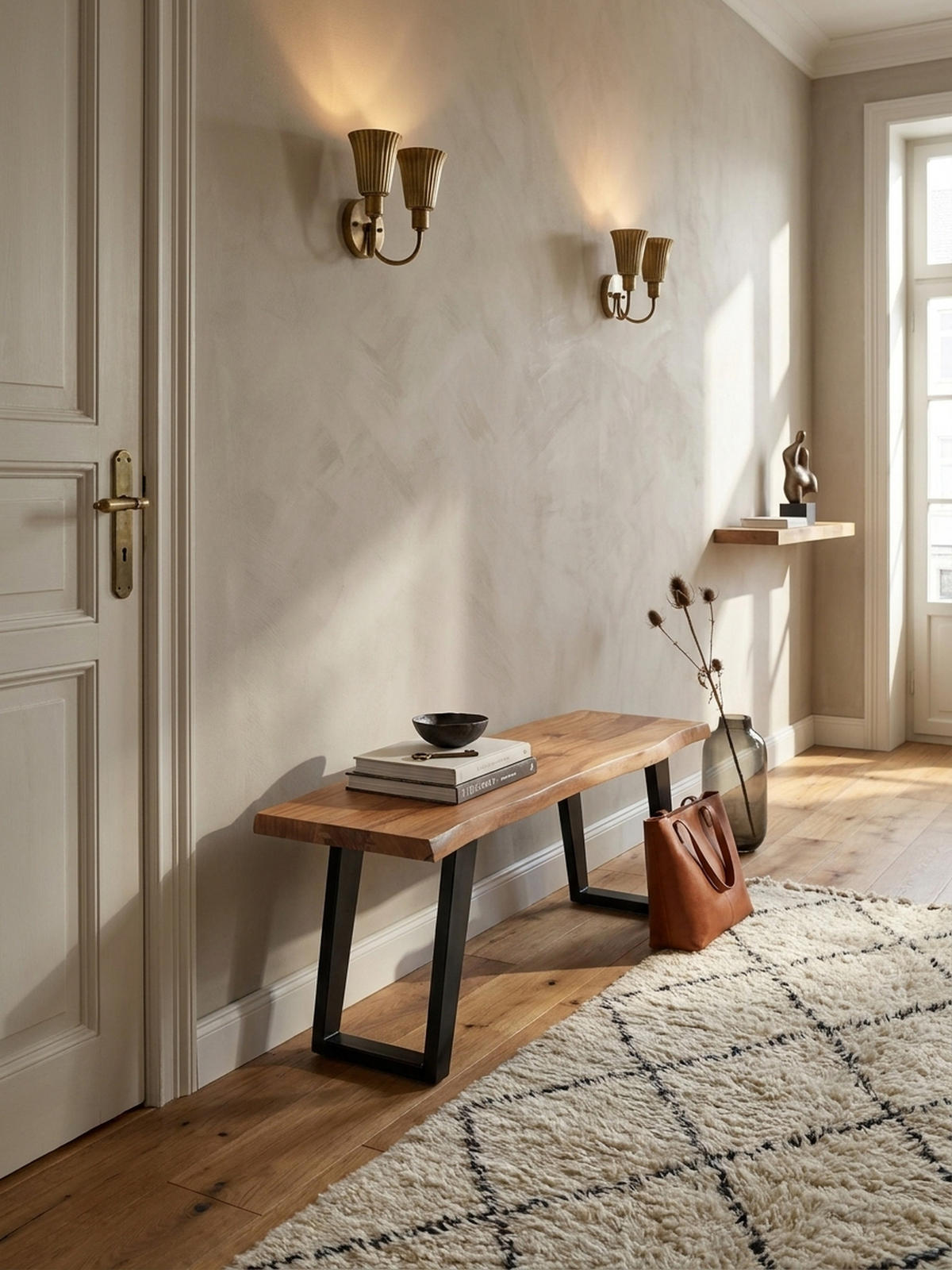 SITZBANK – Akazie Massivholz/Metall, 120x40x45,5 cm, mit Baumkante, U-Beine - Schwarz/Braun, Holz/Metall (120/46/40cm) - KADIMA DESIGN
