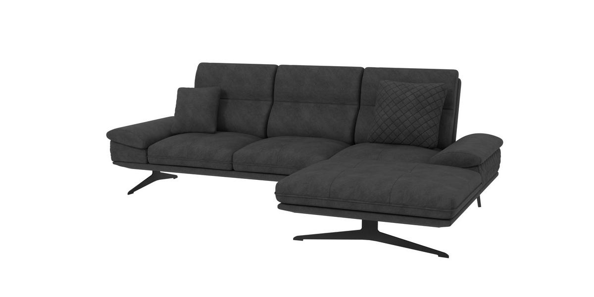 ECKSOFA Loris Schwarz Samt - Ottomane rechts - Schwarz, Holz/Textil (294/175cm) - S-Style Möbel