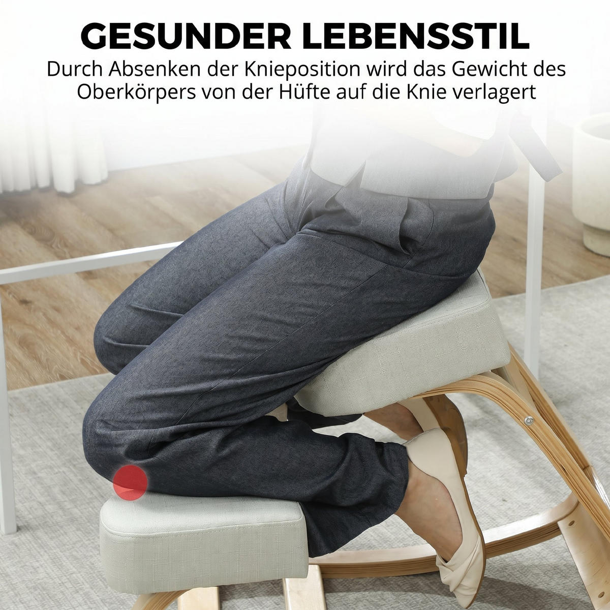 KNIESTUHL Birke Polyester Cremeweiß - Creme, Holz (51/58/69cm) - Vinsetto