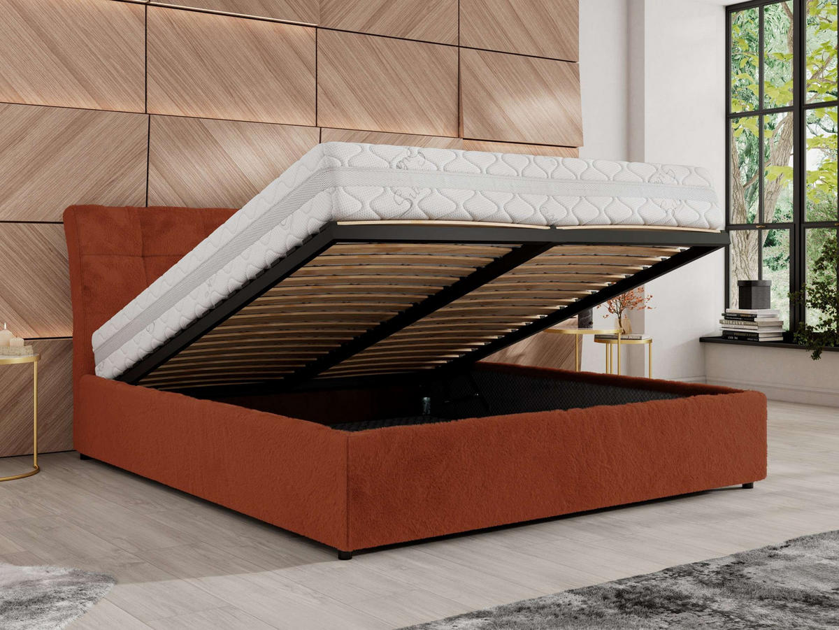 POLSTERBETT GALA CLASSIC 140/200 - Orange Plüsch - ohne Matratze - Orange, Textil (140/200cm) - MKS