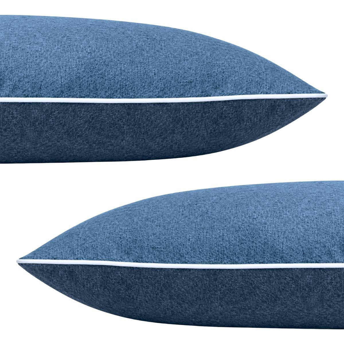 BIBER-KISSENBEZÜGE 40x40 2er Set - Made in Germany! Kuschelig warmer Flanell Kissenbezug aus 100% Baumwolle mit Satinpaspel - Blau Marine - Blau, Textil (40/40cm) - Carpe Sonno