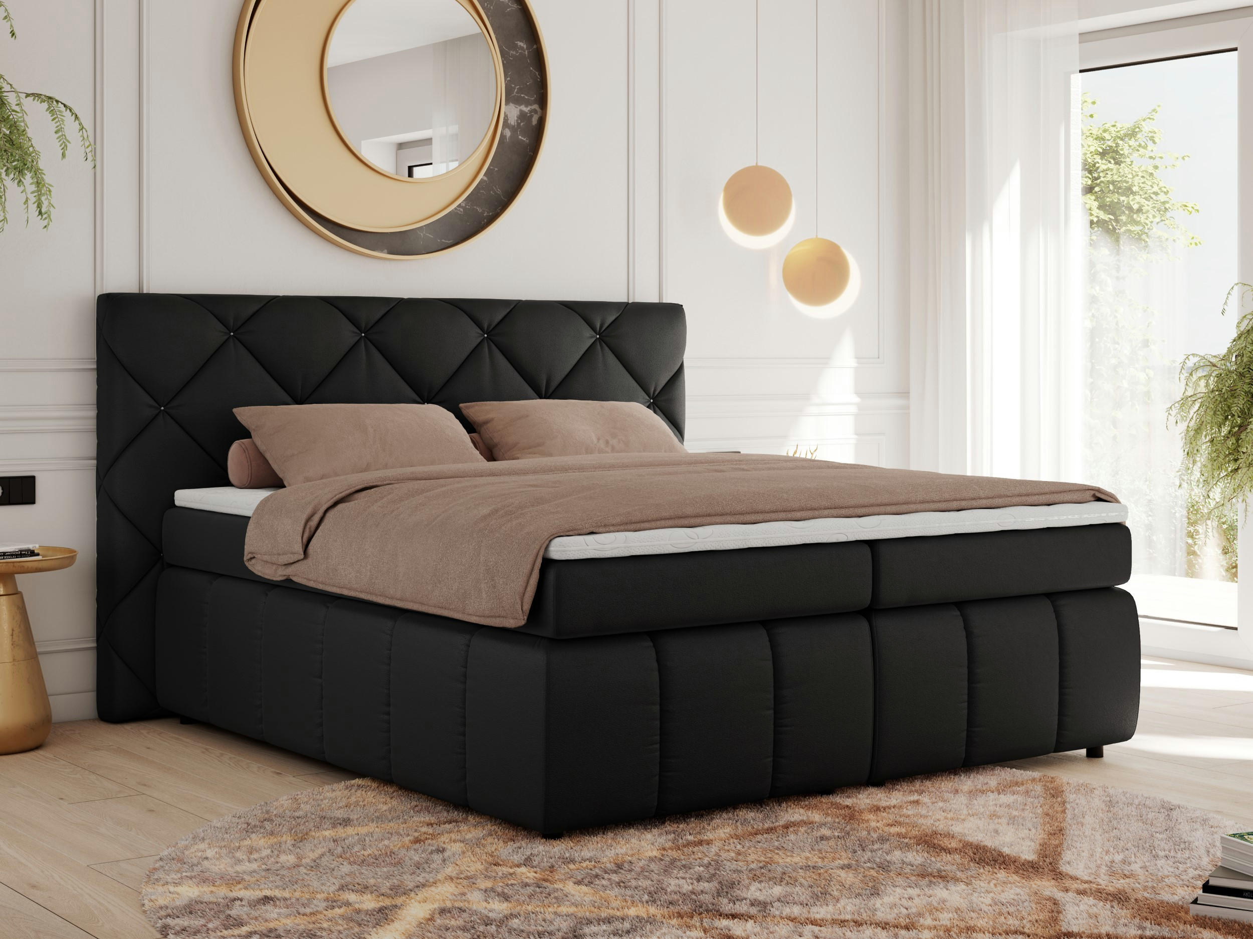 BOXBETT RITA 140/200 - Schwarz Kunstleder - H4 - Schwarz, Holz/Textil (140/200cm)