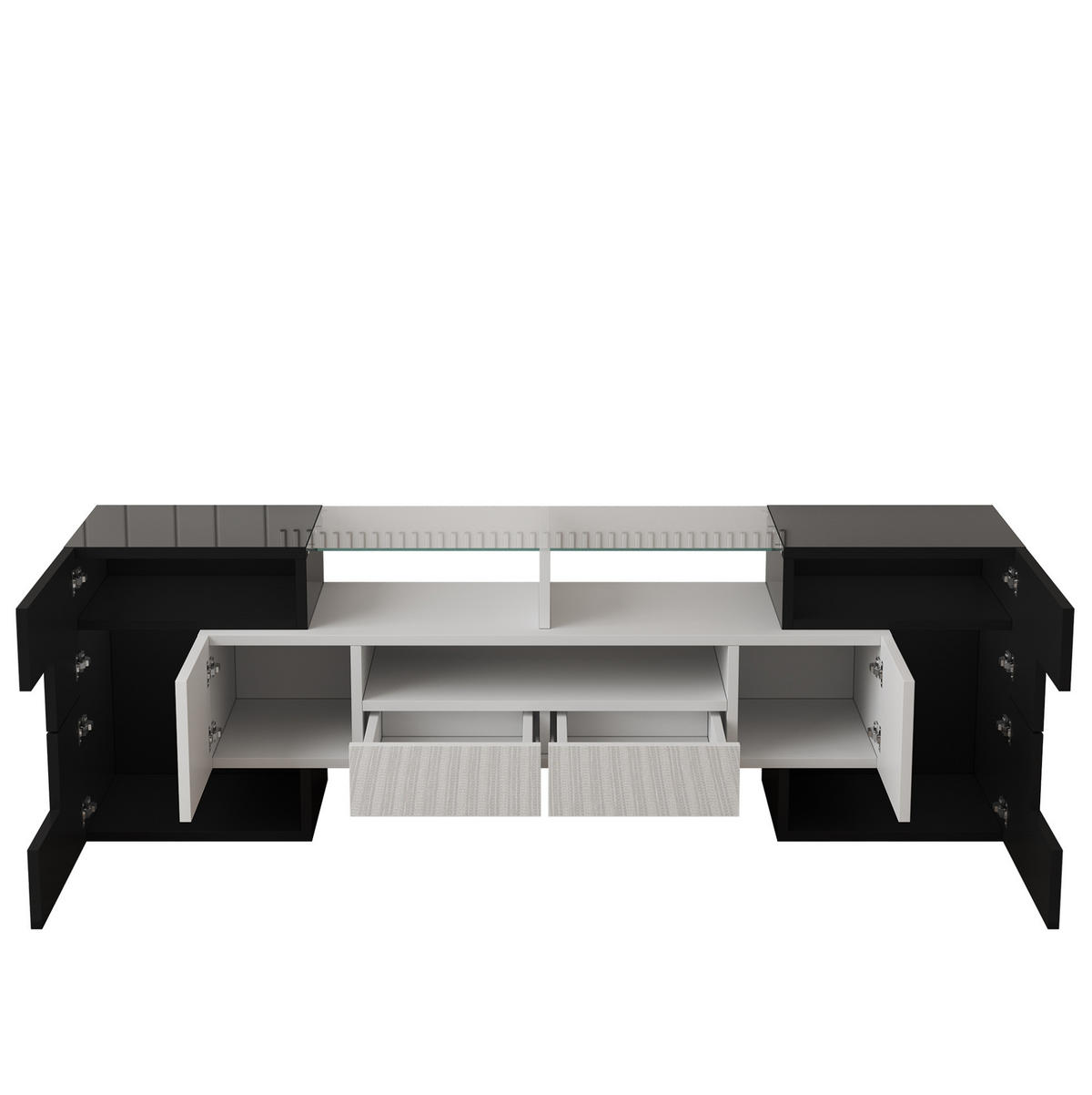 TV-SCHRANK aus Holzwerkstoff 145x30x51 cm Weiß/Schwarz mit LED-Beleuchtung und viel Stauraum - Weiß, Holzwerkstoff (145/51/30cm) - Modfu