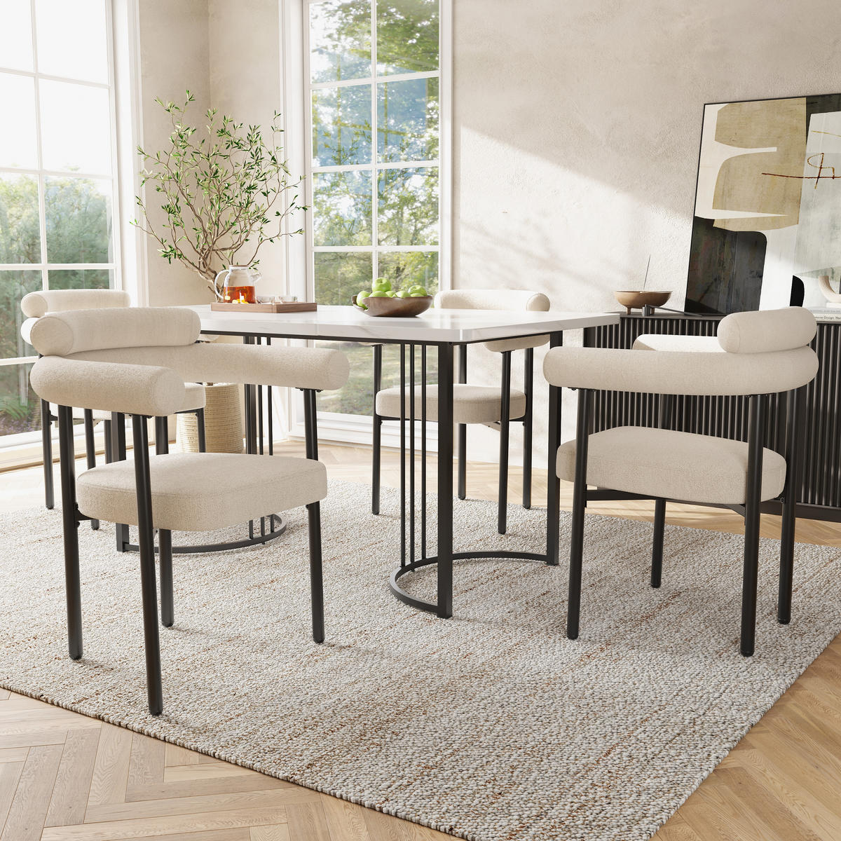 ESSTISCHSET 5-Teilig Mit 4 Hohlen Sesseln, Metallbeine, Cremefarben - Multicolor, Metall (140/75/80cm) - FLIEKS