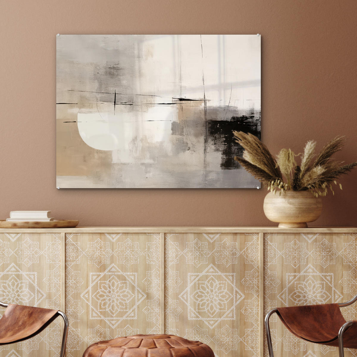 OBRAZ NA AKRYLOVOM SKLE Abstraktné - Umenie - Sivé 80x60 cm - svetlosivá, sklo (80/60cm) - MuchoWow