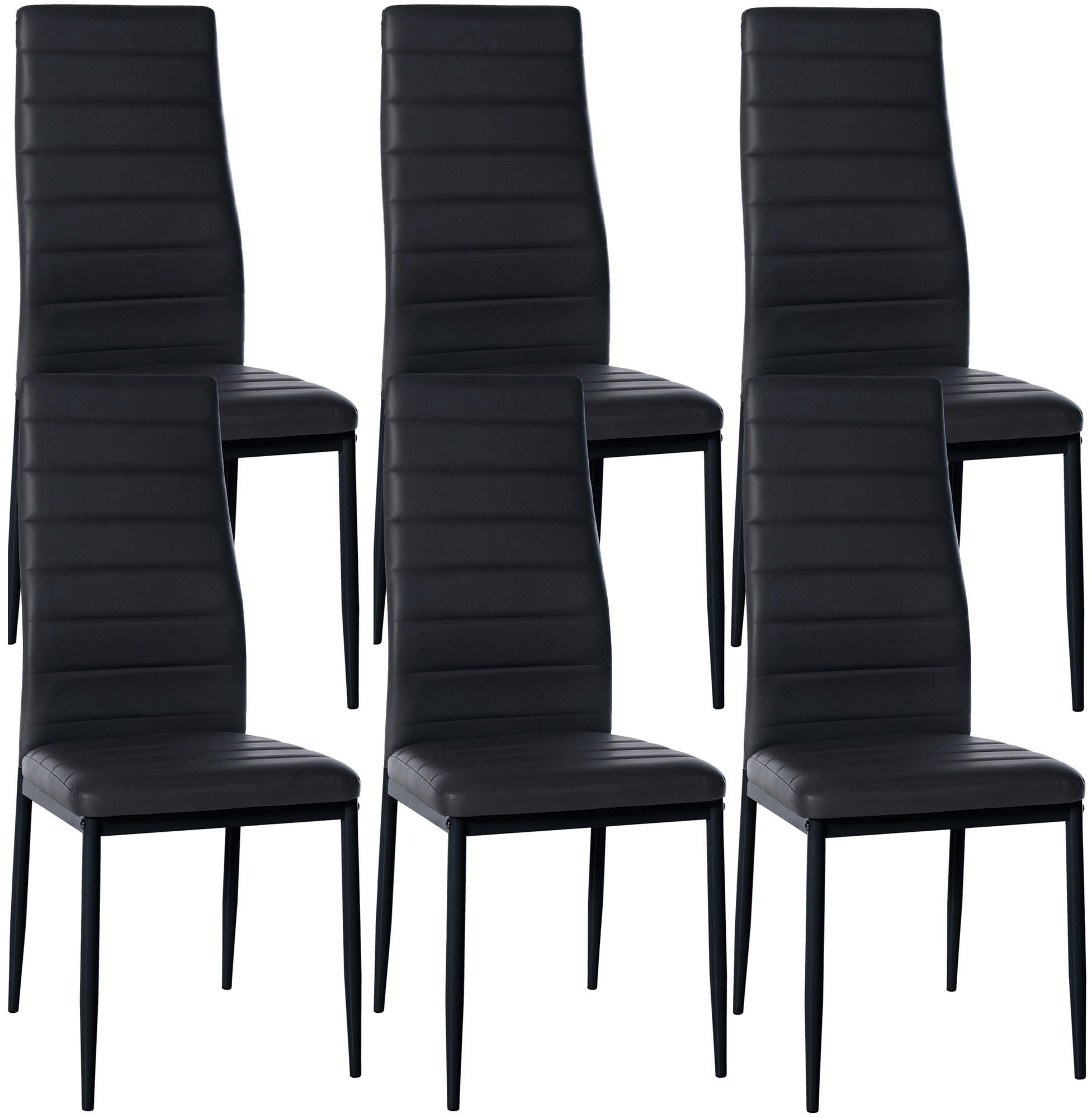 STUHL 6er Set Lederlook schwarz - Schwarz, Textil/Metall (41.5/99/40cm) - CLP