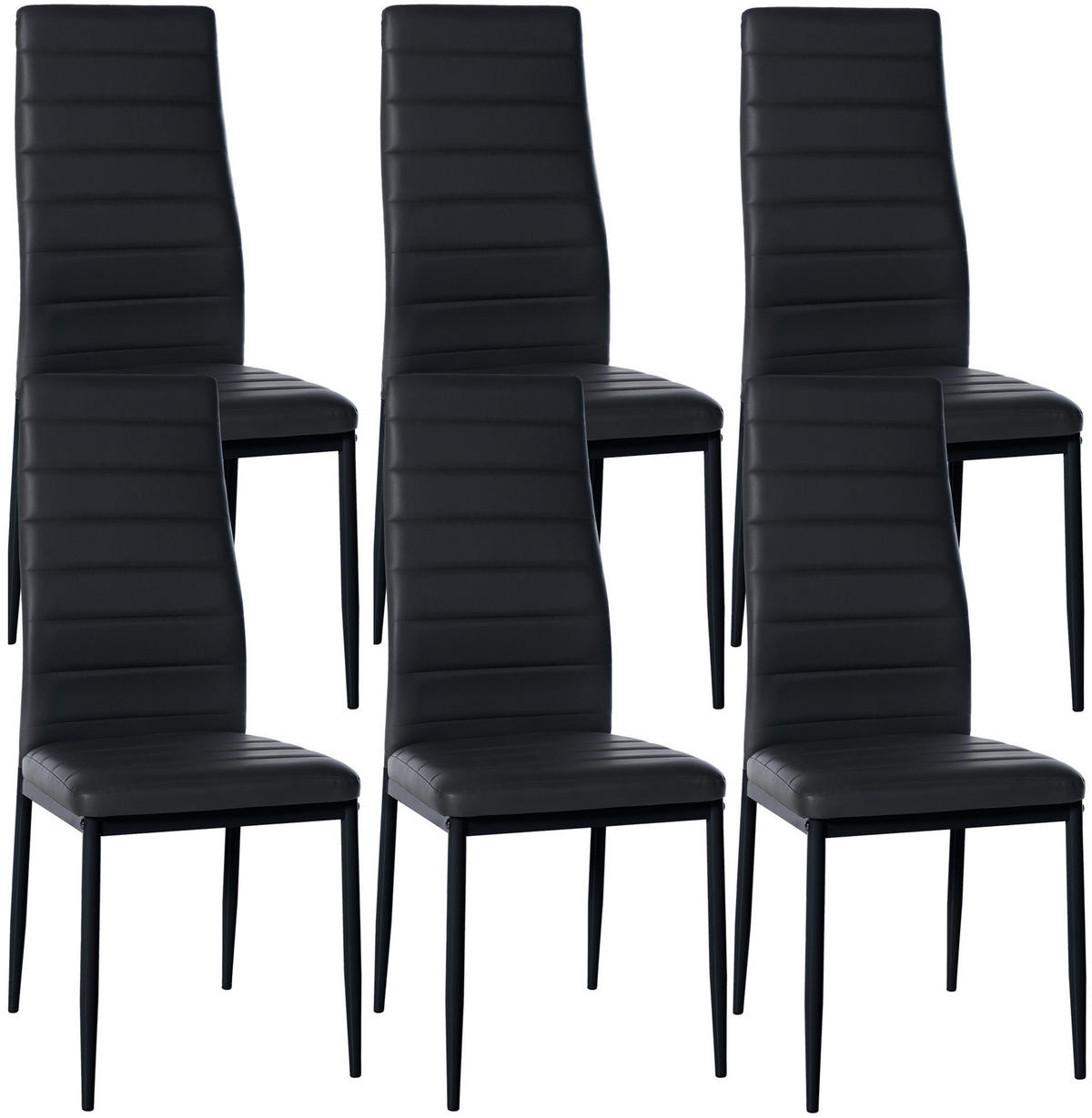 STUHL 6er Set Lederlook schwarz - Schwarz, Textil/Metall (41.5/99/40cm) - CLP
