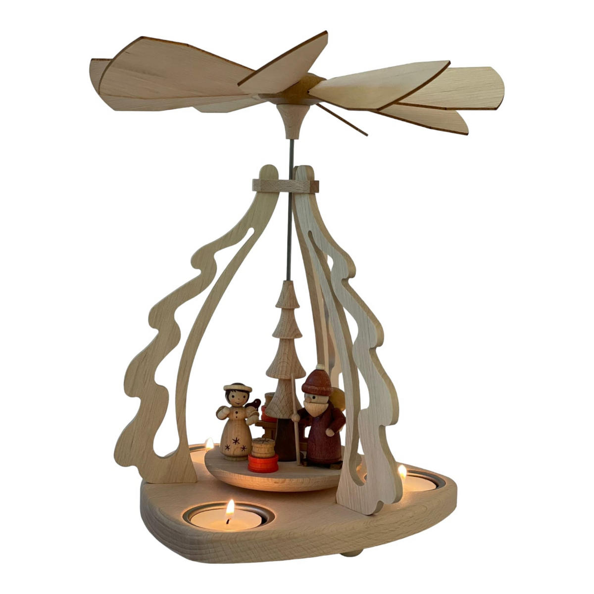 PYRAMIDE Bescherung für 3 Teelichter 23/23/27 cm - Multicolor, Holz (23/27/23cm)