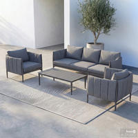 LOUNGESET - 4-teilig - Stahl / Polyester - Dunkelgrau - Dunkelbraun, Textil/Metall - home24