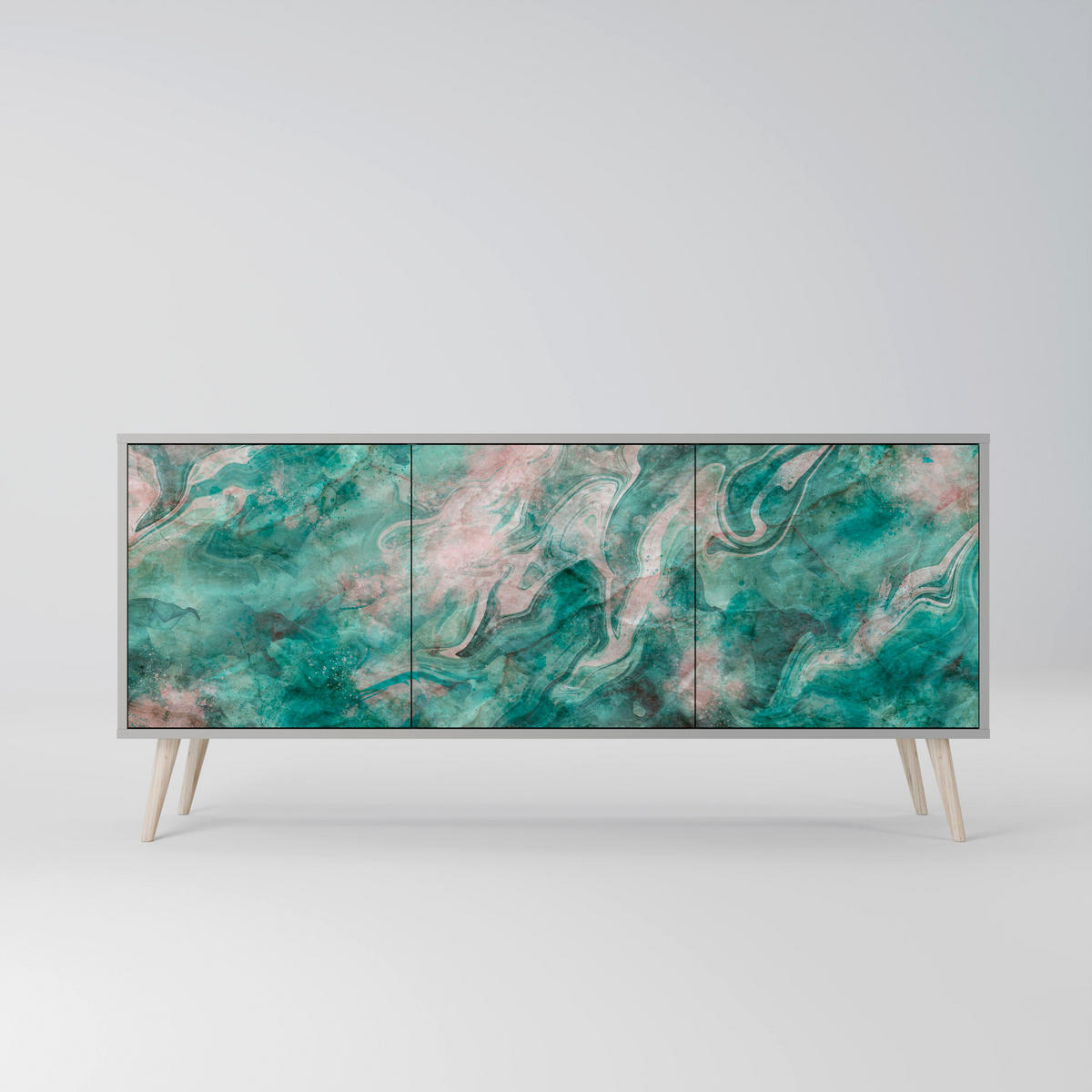 SIDEBOARD ABSTRACT ALCHEMY, Eicheneffekt, 164,5x42x77,5 cm, 3 Türen - Eichefarben/Buchefarben, Holzwerkstoff/Buchenholz (164.5/77.5/42cm) - SpaceRebels