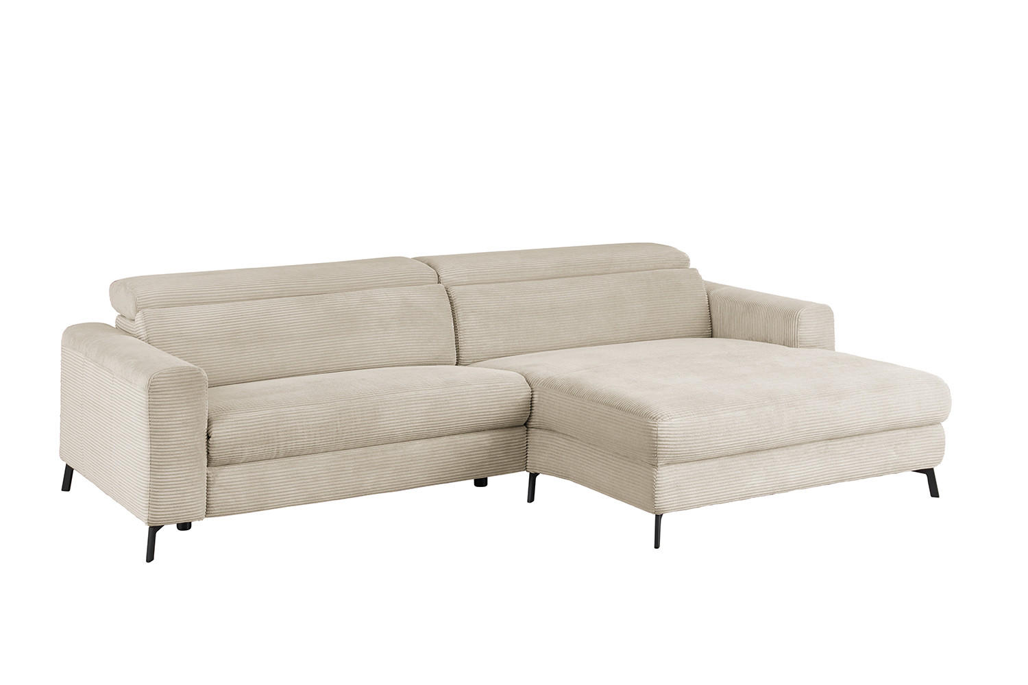 ECKSOFA LAISKA Cremeweiß Cord - Creme/Schwarz, Textil/Metall (282/177cm) - KAWOLA