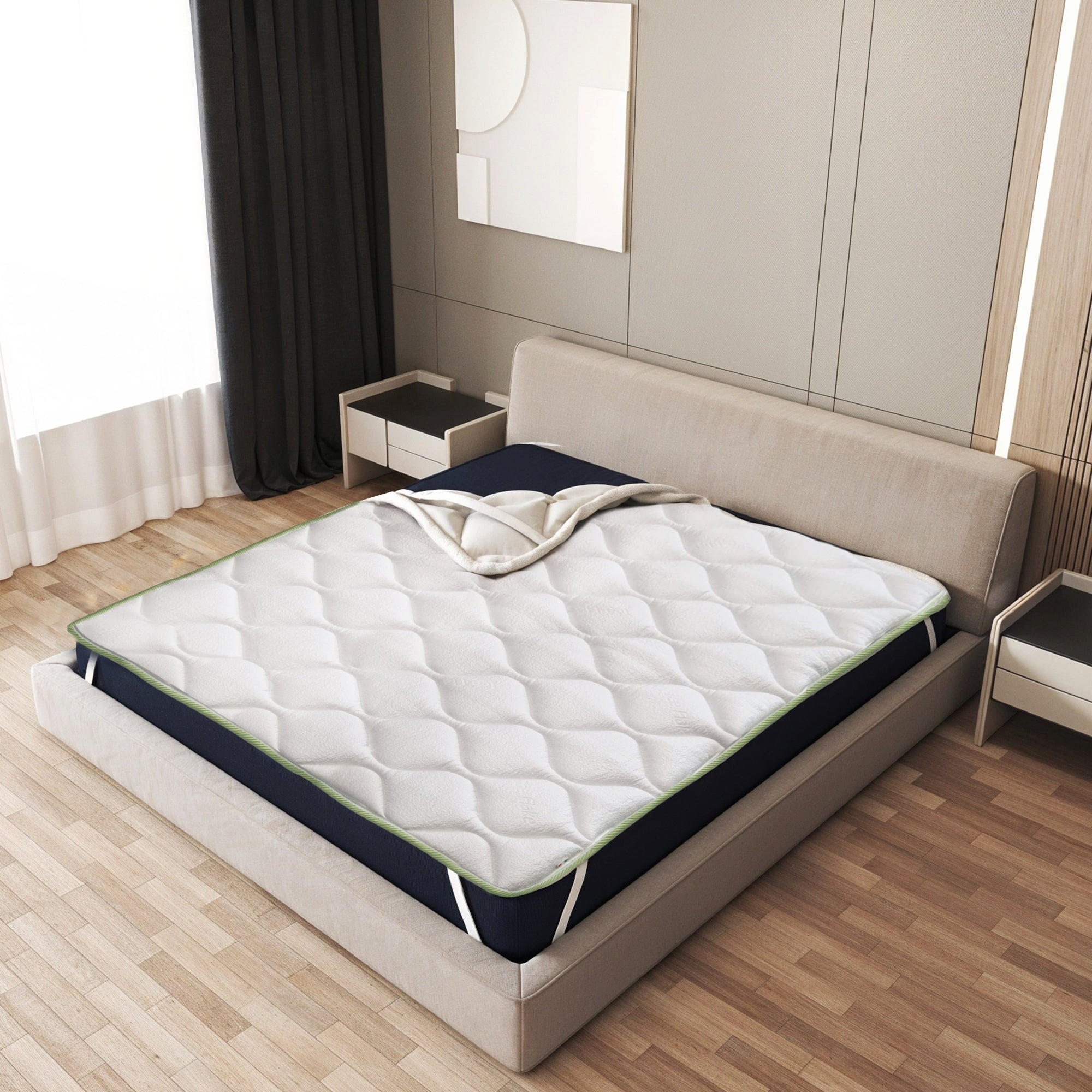 TOPPER mit Elastikbändern 140x200, Matratzenauflage mit Cooler-Technologie und orthopädischen Eigenschaften, Höhe 4 cm - Weiß, Textil (140/200cm) - The White Stone