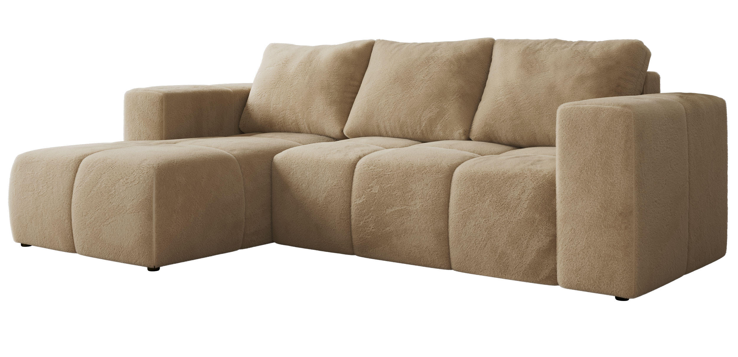 ECKSOFA MONIVA Beige Plüsch - Links - Beige/Schwarz, Kunststoff/Textil (164/266cm) - MKS