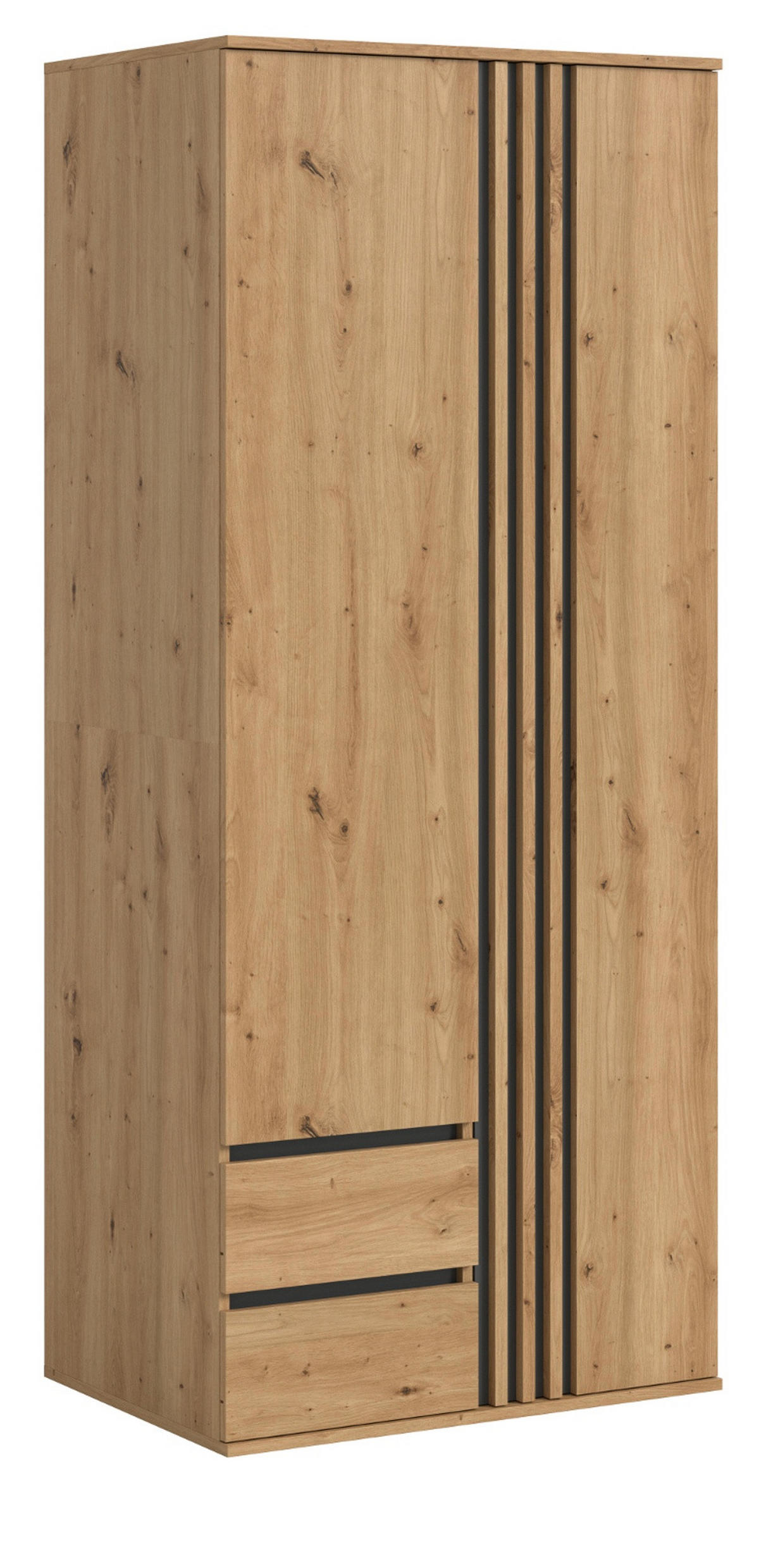 KLEIDERSCHRANK Eiche Artisan, grau 80 x 192 cm, Wäscheschrank 2-türig - Anthrazit/Eiche Artisan, Holzwerkstoff (80/192/56cm) - Inn.Furn