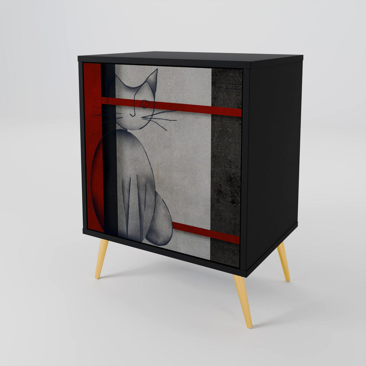 SIDEBOARD GRAY FIGURES, Schwarz, 57,5x42x67,5 cm, Schwarze Metall-Rahmenfüße - Multicolor/Schwarz, Holzwerkstoff/Metall (57.5/67.5/42cm) - SpaceRebels