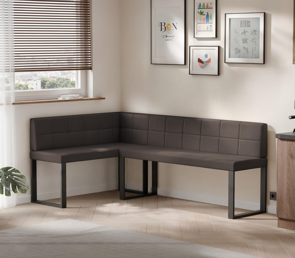 ECKBANK links SANA U Kunstleder gesteppt, 142/196 cm Braun - Braun, Kunststoff/Textil (142/196cm) - Idohome