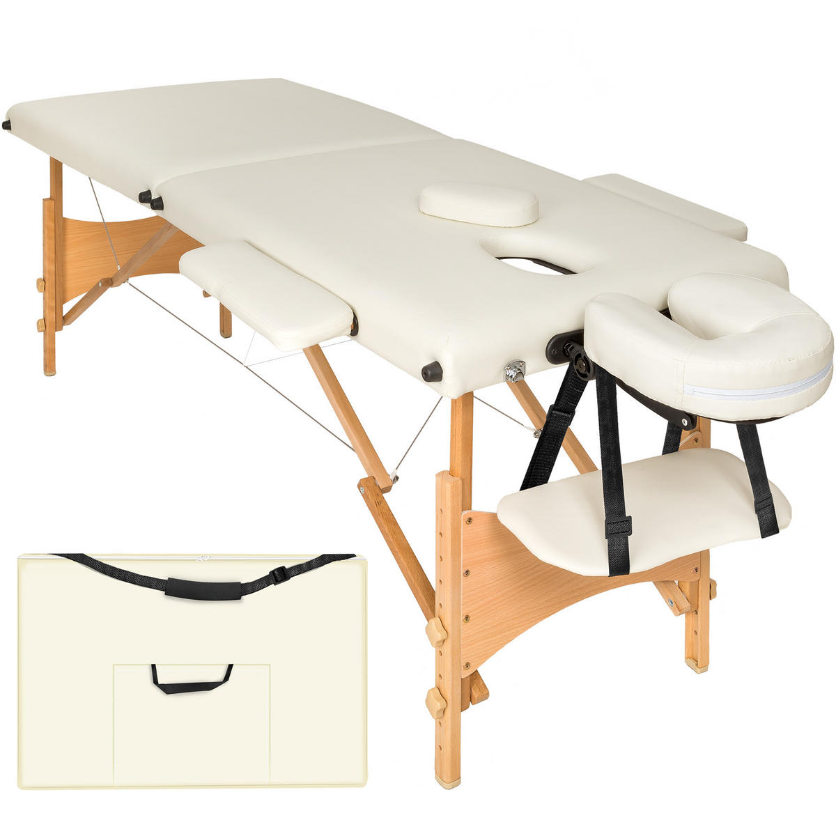 MASSAGELIEGE 2 Zonen Freddi,210 x 95 x 84 cm,beige - Beige, Holz (61/62/185cm) - tectake