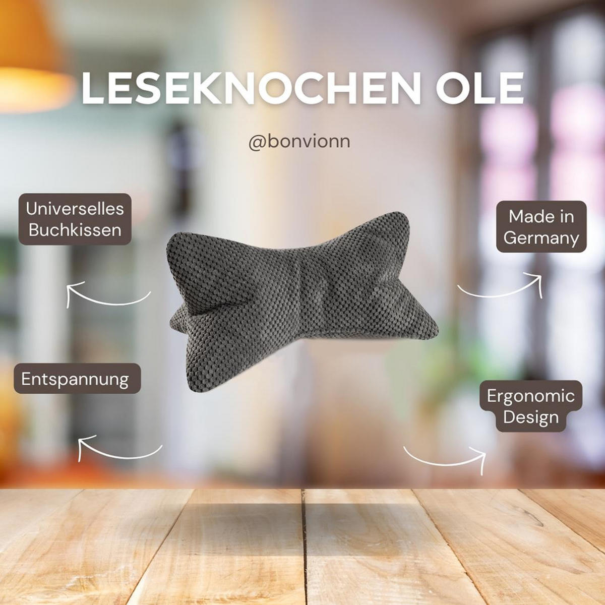 KISSEN Leseknochen Ole mittelgrau - Grau, Textil (22/42cm) - Bonvionn