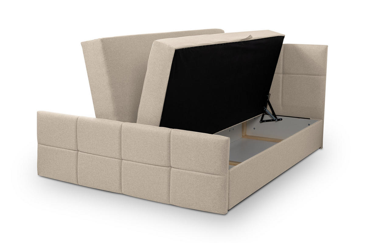 BOXBETT DORIS mit 2 Bettkästen, 160x200, Farbe: Beige, Velourstoff, mit Bonell-Matratze inkl. Topper - Beige, Holz/Kunststoff (160/200cm) - VENASI MÖBEL