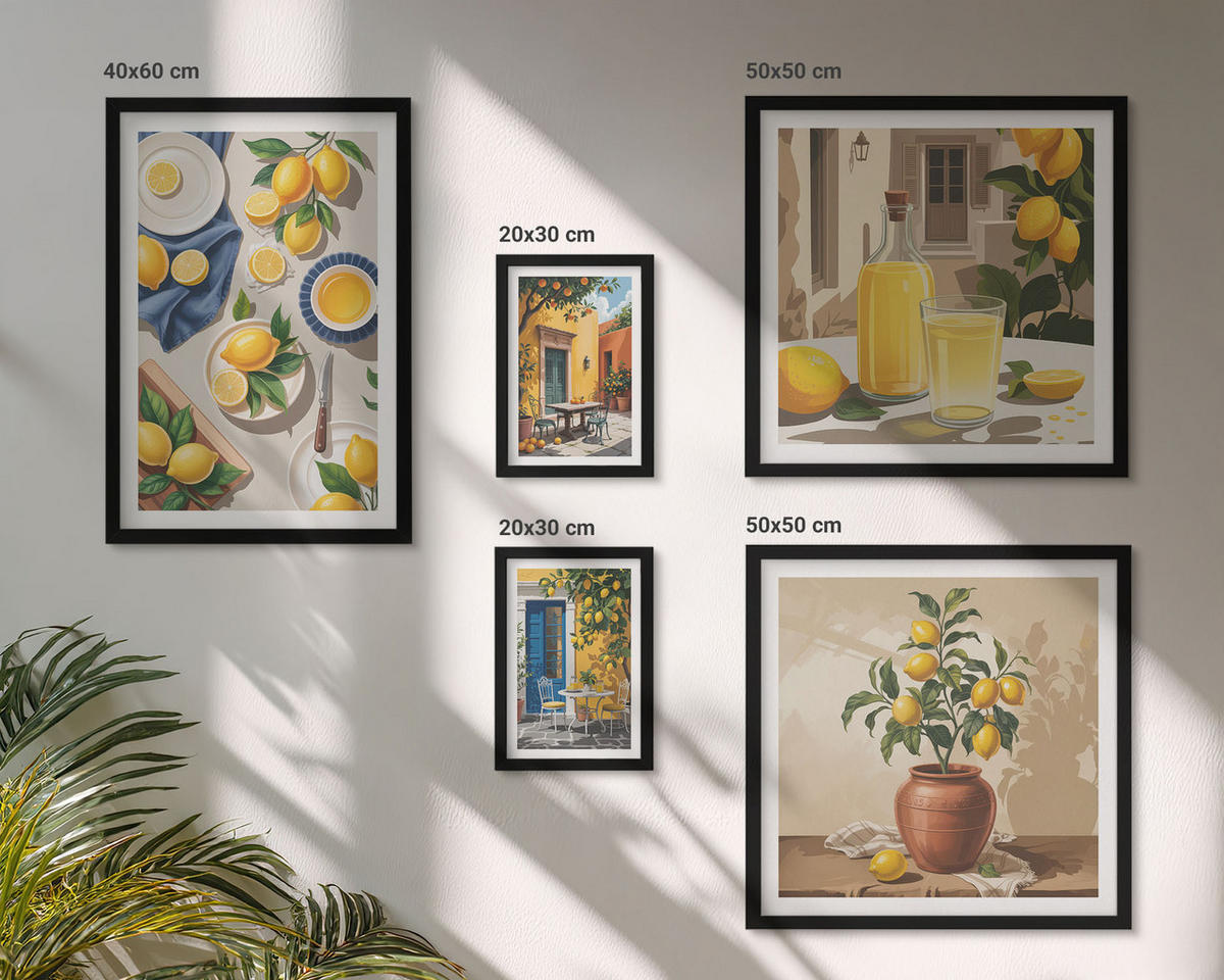 BILDER SET 5er Set - 50x50 cm & 20x30 cm & 40x60 cm Schwarzer Rahmen - Bunte Strandhäuser - Schwarz, Kunststoff (40/60cm) - TULUP