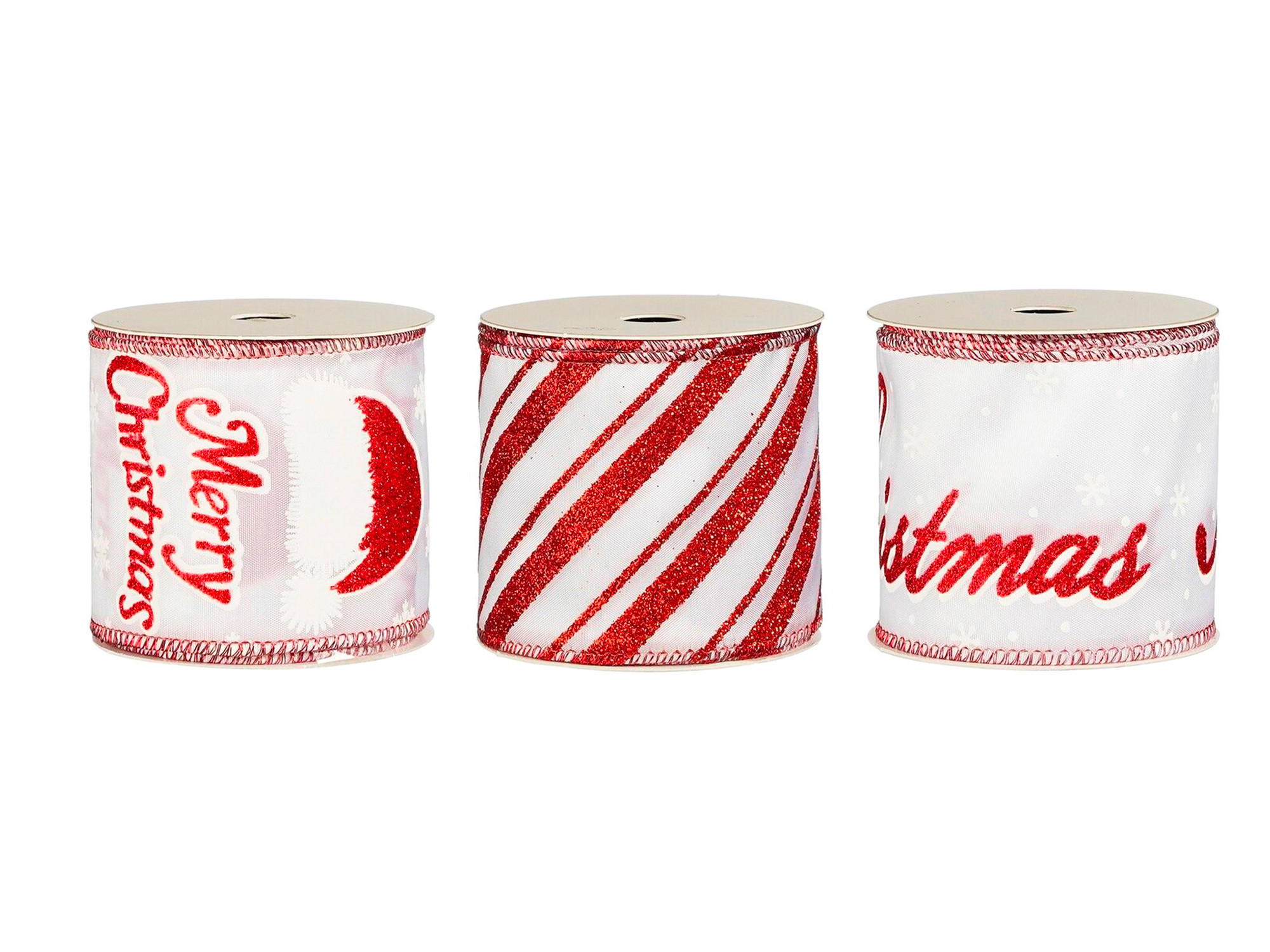 WEIHNACHTSWEIHNACHTSBÄNDER 3er-Set bedruckt rot-weiß 6,5 cm × 270 cm - Rot/Weiß, Kunststoff (6.5/6.5/270cm) - LAALU