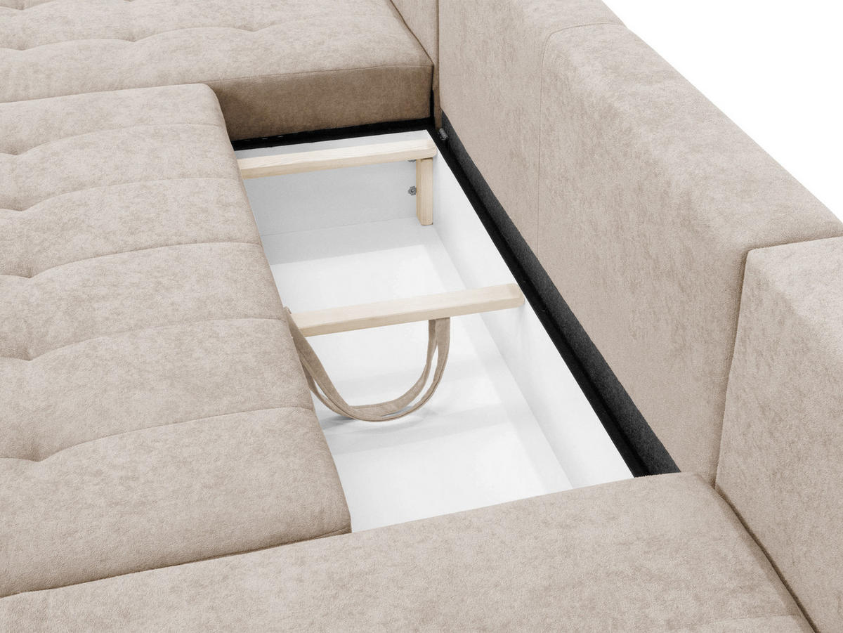 WOHNLANDSCHAFT Fabio U - Hellgrau/Schwarz, Holz/Kunststoff (346/88/188cm) - MIRJAN24