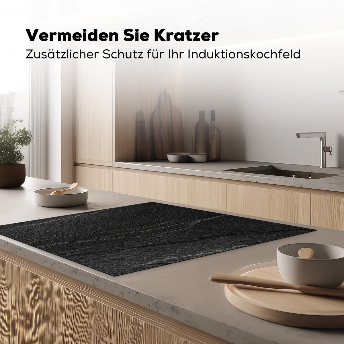 HERDABDECKPLATTE Stein - Anthrazit - Dunkelgrau - Steinstruktur Induktionsmatte 78x78 cm - Anthrazit, Kunststoff (78/78/0.2cm) - MuchoWow