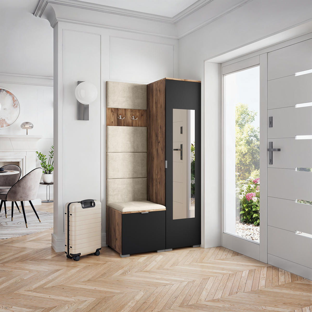 GARDEROBENSCHRANK VIRA 95/181/51 cm Modern Eichefarben - Eichefarben/Schwarz, Holzwerkstoff (95/181/51cm) - MASSENO