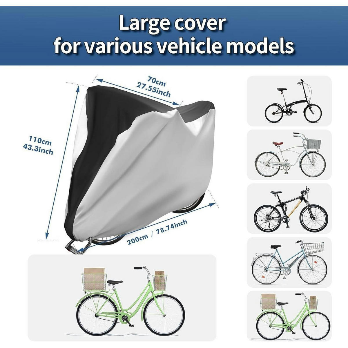 FAHRRADBEZUG Wasserdicht 200 x 70 x 110 cm - Multicolor, Textil (25/5.5/34.5cm)